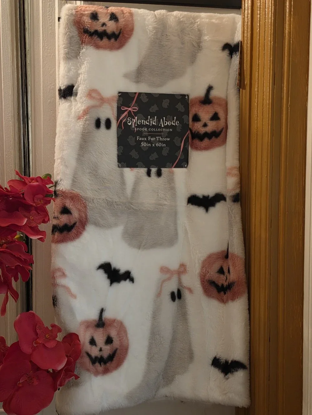 Splendid Abode Spook Collection Pink Ghost Faux Fur Throw Blanket Coquette
